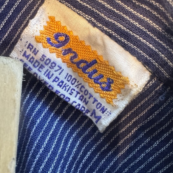 Vtg 70s 80s Indus 100% Cotton Made In Pakistan Indigo Maxi Dress Nightgown Sz M - Picture 6 of 8